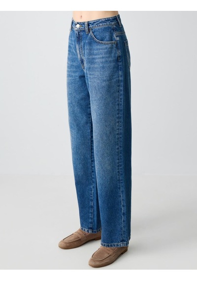 Jimmy Key Mid Rodeo %100 Pamuk Rahat Kesim Yüksek Bel Bol Paça Denim Pantolon 5sw183560986 Çok Renkli