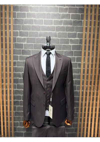 Dupont Classics Erkek Slim Fit 6 Drop Sivri Yaka Yelekli Filafil Çift Yırtmaç Takım Elbise Koyu Kahverengi Dupont Classics Erkek Slim Fit 6 Drop Sivri Yaka Yelekli Filafil Çift Yırtmaç Takım Elbise Koyu Kahverengi