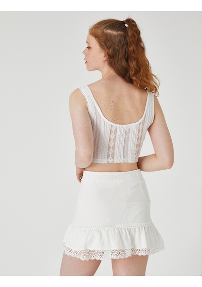 Koton Dantelli Crop Üst Ekru 2sal30286ık 2SAL30286IK010