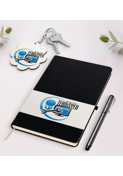 Kişiye Özel Teknisyen Siyah Defter Kalem Ve Anahtarlık Set