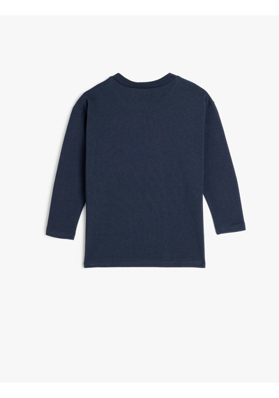 Koton Oversize Tişört Slogan Baskılı Uzun Kollu Bisiklet Yaka Pamuklu Lacivert 5skb10253tk Lacivert