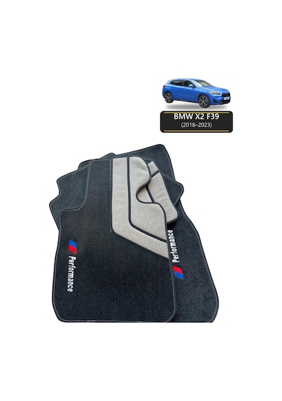 Oto Halı Paspas Seti Bmw X2 F39 2018 2023 Uyumlu Sport Kaymaz & Şık Tasarım - Gri-siyah