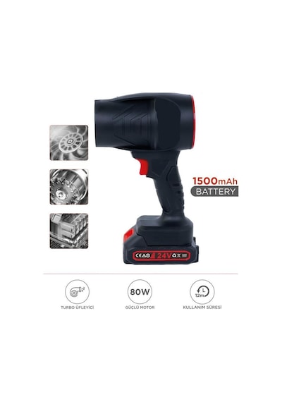 Ttb-02 Siyah Yüksek Hızlı Turbo Jet 1500 Mah - 80 W Hava Üfleme Makinası