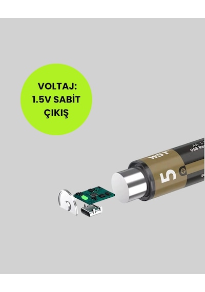 1.5v Aa Şarjlı Lityum Pil 1000+ Kez Şarj Edilebilir Hızlı Typec Şarj 2 Adet