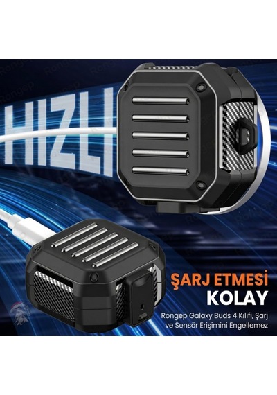 Bolt-shield Samsung Galaxy Buds4 Pro/buds 4 İçin Kılıf Güvenlik Kilit Tasarımlı Tam Koruma Sağlayan Galaxy Buds4 Kulaklık Kılıfı Karbon Fiber Detaylı Samsung Buds 4 Pro Kılıfı Siyah