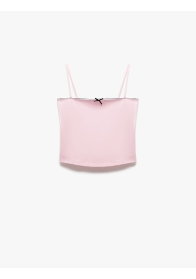 Koton Renk Kontrastlı Fiyonk Detaylı Slim İnce Askılı Crop Üst Pembe 5sak10339ek Gül