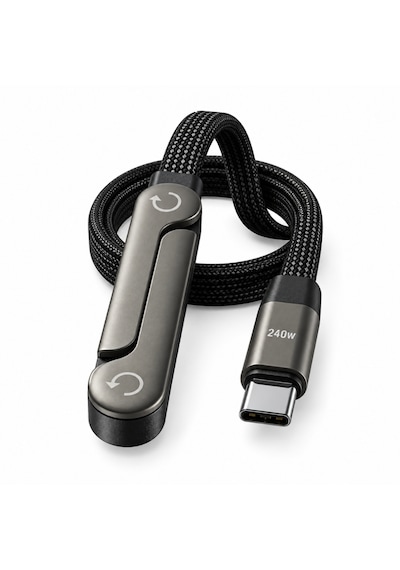 Alfais 6044 Usb Type C Şarj Data Kablosu Standlı Katlanabilir Örgülü Hızlı 240w 2 Metre