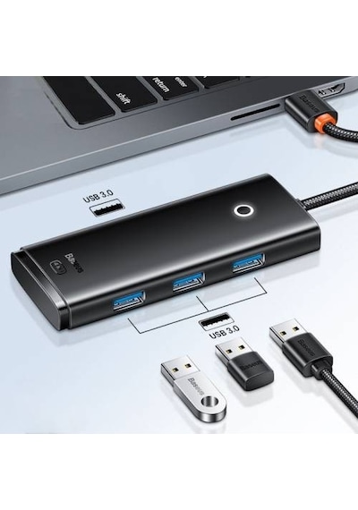 Baseus 0.25CM 5Gbps Veri Aktarım 4 Portlu USB to USB 3.0 Dönüştürücü Çevirici Hub Tak Çalıştır
