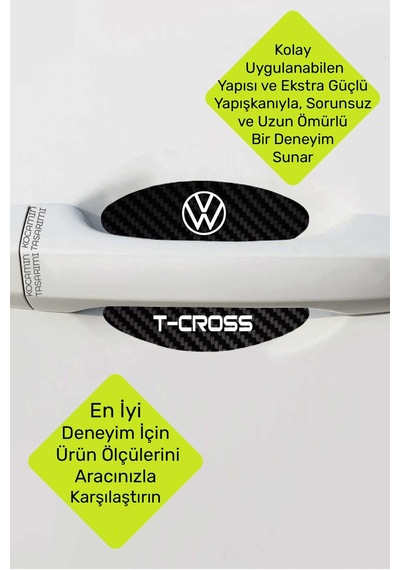 Volkswagen T-cross Karbon Desenli Kapı İçi Çizik Önleyici Ve Şık Görünüm Folyo Koruma Takımı T-cross Yazılı 4 Adet