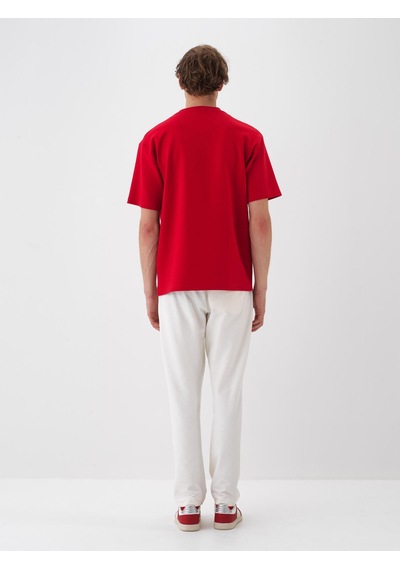Xint Kırmızı Pamuk Dokulu Oversize Tişört 502175