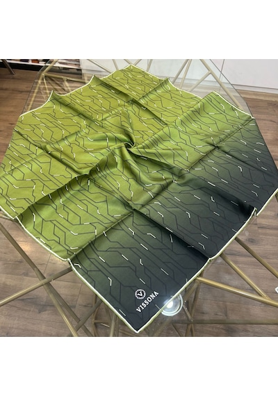 Vissona %100 Twill İpek 90x90 Eşarp - 04897 - 90 X 90 / Yeşil Yeşil