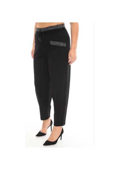 Büyük Beden Mom Fit Yüksek Bel Kışlık Lastikli Kadın Pantolon Siyah