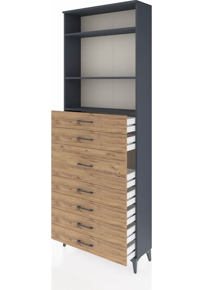 Arges Dolap 3 Raflı 7 Çekmeceli 88x30x243 Antrasit-çam Antrasit