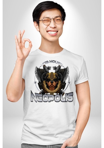 Neopolis Rottweiler Viking Unisex Unisex Beyaz Organik Baskılı T-shirt Penye Yüksek Kalite Beyaz