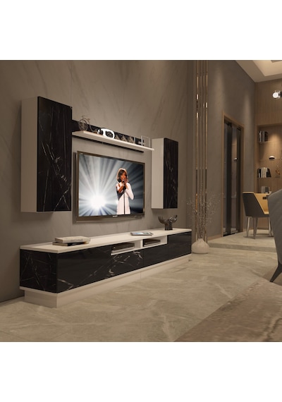 Decoraktiv Trendstyle 5220ds Mdf Tv Ünitesi Tv Sehpası Beyaz - Siyah Mermer