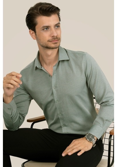 Su Yeşili Slimfit Erkek Gömlek Yeşil