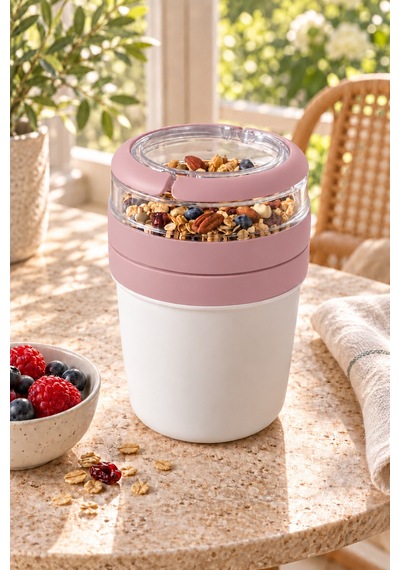 Emilahome Mıxme Muesli Cup 650 Ml Beslenme Kabı &yoğurt Kabı & Mama Kabı Pembe - 873535709 Pembe