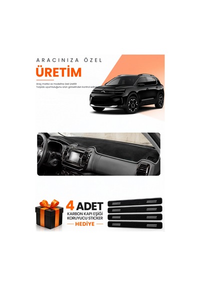 Cıtroen C5 Aircross 2018-2026 Uyumlu Torpido Koruma Örtüsü Oto Kılıfı - Siyah Gri