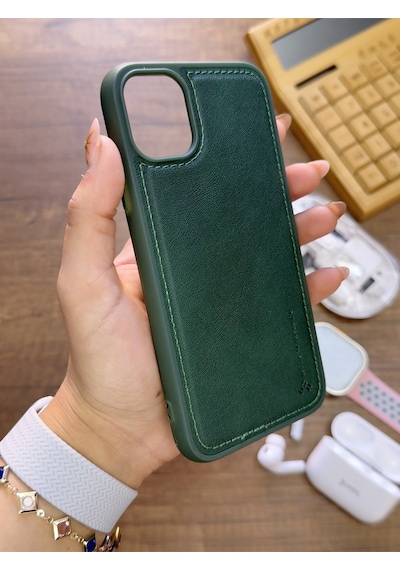 Apple iPhone 11 Pro Uyumlu Premium Deri Dokulu Darbelere Karşı Dayanıklı Nazal Silikon Kılıf Haki