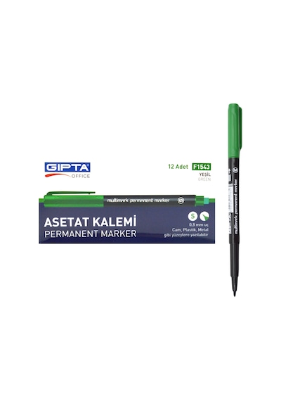 Gıpta Permanent Asetat Kalemi Silgili M Uç Yeşil 12 Adet F1538 Yeşil