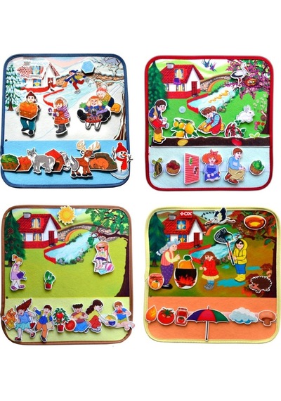 Lisinya247 4 Set - 50 Parça Dört Mevsim Keçe Cırtlı Aktivite Sayfası - Çocuk Etkinlik , Eğitici Oyuncak