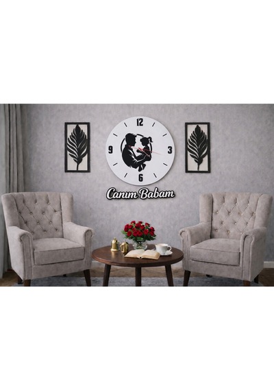 Canım Babam Temalı Duvar Saati 40 Cm Çiçekler 30 Cm No10041 Beyaz
