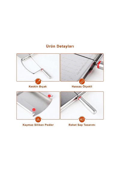 Paslanmaz Çelik Peynir Kesme Standı 22x12 Cm - Hassas Ölçekli Bıçaklı Peynir Dilimleyici, Tereyağı, Sebze, Meyve Ve Şarküteri Kesim Tahtası, Kaymaz Silikon Tabanlı