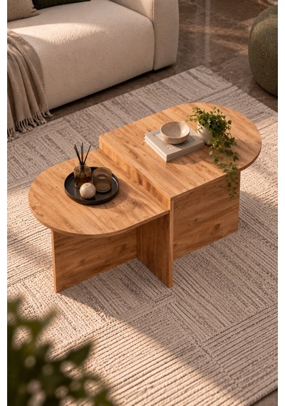Sulorahome Kademeli Oval Orta Sehpa Kahverengi Atlantik Çam Desenli