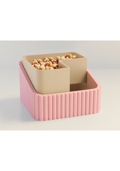3d Baskı Fıstık Kasesi - Çift Hazneli Kabuk Ayırıcı Sunum Kasesi - Pembe Bej Diğer