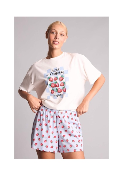 Defacto Regular Fıt Kısa Kollu 2li Açık Mavi Şortlu Pijama Takımı H6378ax26hsbe250 Mavi-be250