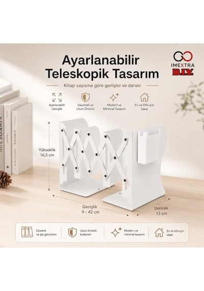 Ayarlanabilir Teleskopik Metal Kitap Tutucu, Masaüstü Kitap Desteği Ve Raf Düzenleyici Stand, 9-42 Cm Genişleyebilir, Mıknatıslı Kalemlik Hediyeli Siyah
