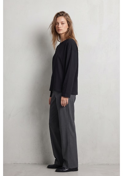 Elemge %100 Pamuk Süprem Oversize Kadın Uzun Kollu T-shirt Compact Penye Tok Yumuşak Kumaş Bol Kesim Nefes Alan Terletmez Yapı Basic Siyah Tişört