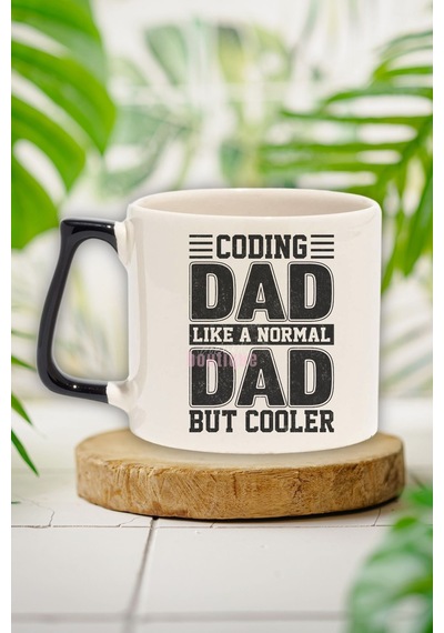 Coding Dad Cooler Baskılı Yazılımcı Doğum Günü Hediye Siyah Kulplu Kupa Bardak Siyah