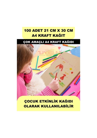 100 Adet A4 Kraft Kağıt 21x30 100 Gr. Yazıcı Uyumlu, Vintage Resim Kağıdı, Çocuk Etkinlik Kağıdı