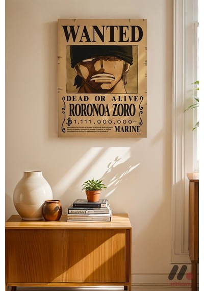 One Piece Roronoa Zoro Wanted Poster, Çerçevesiz Yüksek Kalite Duvar Afişi - Anime Severlere Özel He