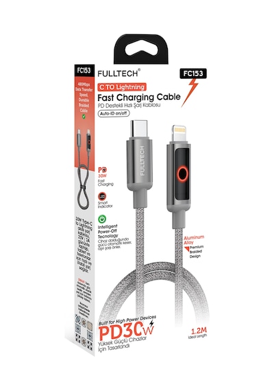 Fulltech Fc153 Type-c To Lightning Pd 30w Hızlı Şarj Kablosu 1.2m İphone Uyumlu, 480mbps Veri Tran