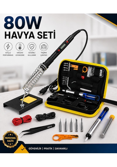 Hvy80 80watt Havya Seti 15 Parça Lehim Ahşap Yakma Kalemi Ayarlanabilir Sıcak Havya Makinesi Başlıkları İle Lehim Makinası