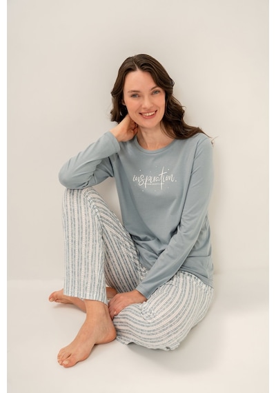 Arnetta Kadın Dream Create Love Yeşil Uzun Kol Pijama Takım Ar3778-s-v1 Ar3778-s-v1