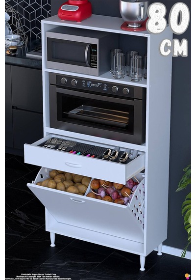 Vio 80 Cm Fırın Dolabı Sepetli Çekmeceli Mini Midi Mutfak Dolabı Beyaz