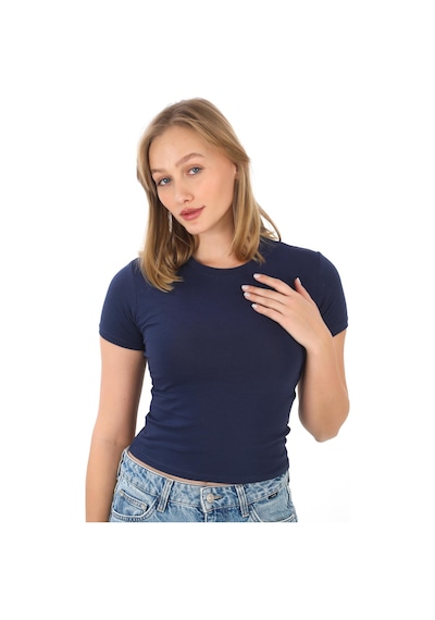 Crop Slim Fit Pamuk Likra Tişört-lacivert Lacivert