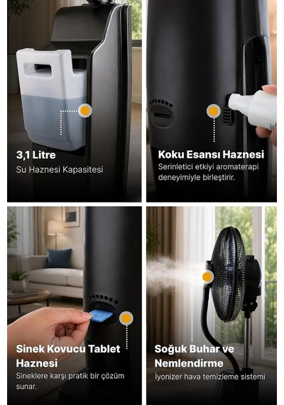 Dlc Tsp40-ea Bakır Motor Uzaktan Kumandalı Buharlı İyonizerli Vantilatör Ayaklı Vantilatör