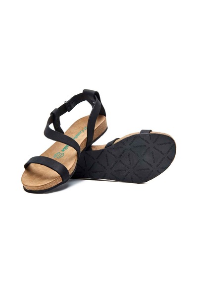 Comfortfusse Grady - Kadın Ortopedik Hakiki Deri Sandalet Siyah Nubuk Deri