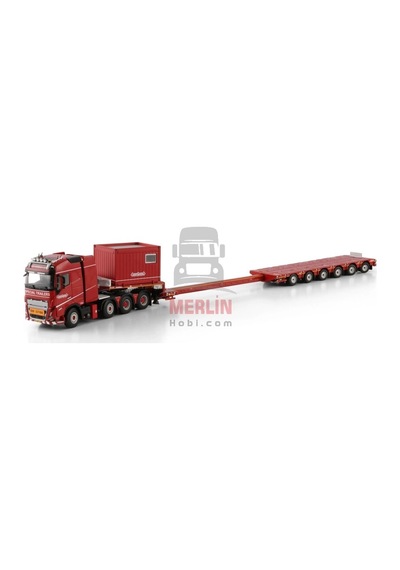 1/50 Nooteboom Red Line Volvo Fh5 Globetrotter 8x4 Manoovr - 6 Axle + 10ft Contaıner