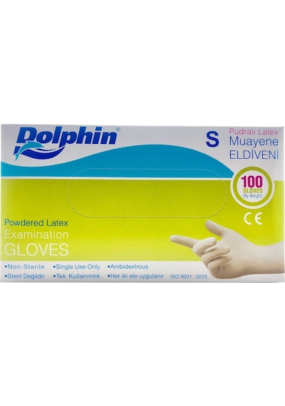 Dolphin Tek Kullanımlık Muayne Eldiveni Pudralı Beyaz Small Lateks 10 x 100 Adet