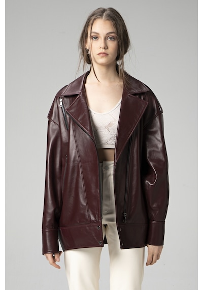 Dericlub Wm019 Oversize Biker Hakiki Deri Kadın Mont