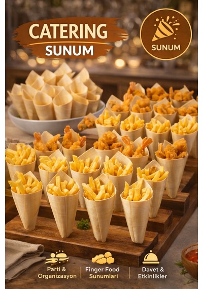 50'li Pkt Medium Bambu Sunum Korneti 12,5x7 Cm Doğal Sunum Külahı Kokteyl Catering Finger Food Sunumluk