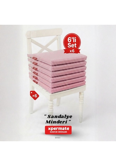 Xpermate 6'lı Sandalye Minderi Su İtici Kumaş 40 x 40 CM Pembe