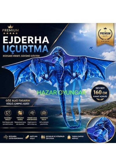 Mavi Ejderha Dragon Oyuncak Uçurtma Büyük Uçan Ejderha 1.55x1.82cm Kite