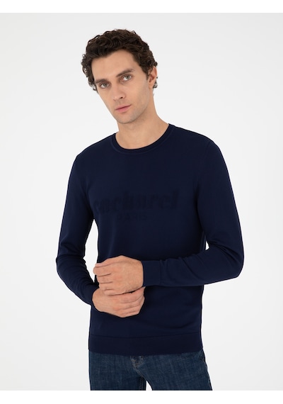 Cacharel Lacivert Slim Fit Bisiklet Yaka Triko Kazak