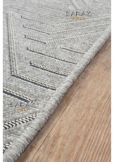Saraz Halı Ada Kilim Modern Salon Mutfak Koridor Kesme Yolluk Dokuma Makine Halısı Zigzag Gri Gri